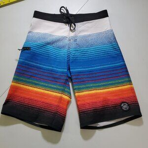 Ron Jon Surf Shop Board Shorts Multicolored Striped Drawstring Pockets Size 26W